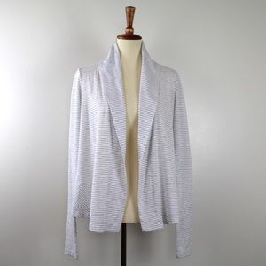 Theory Pinstriped Cotton Blend Cardigan S